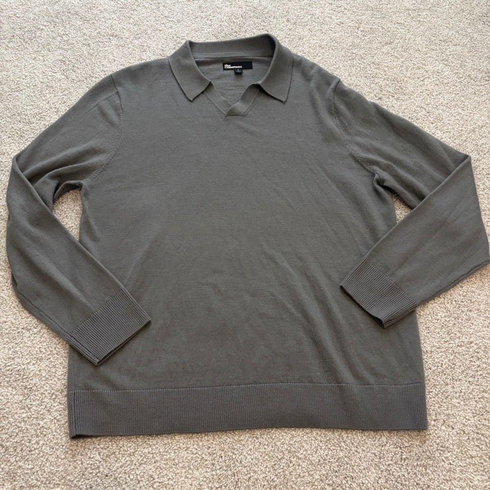 The Commons Polo Sweater Mens L Gray Merino‎ Wool Soft Business Casual